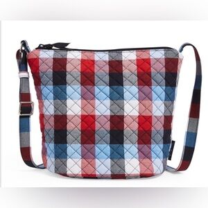 Vera Bradley Patriotic Plaid Bucket Crossbody Bag Quilted Adjustable Retired